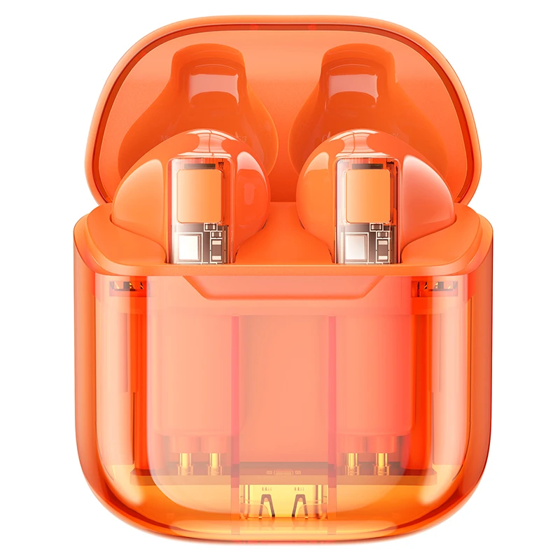 Oem Borofone TWS Bluetooth ausinės BW23 Crystal Bean Transparent Edition oranžinės spalvos