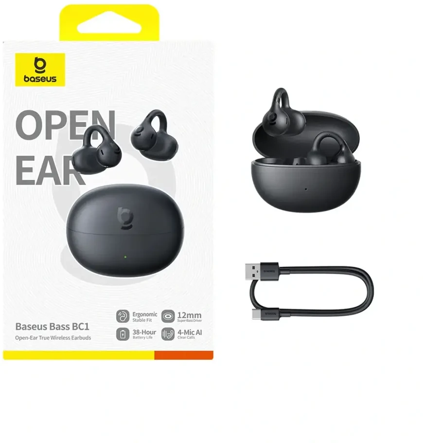 Baseus Belaidės Bluetooth 6.0 ausinės Bass BC1 su įkrovimo dėklu, juodos