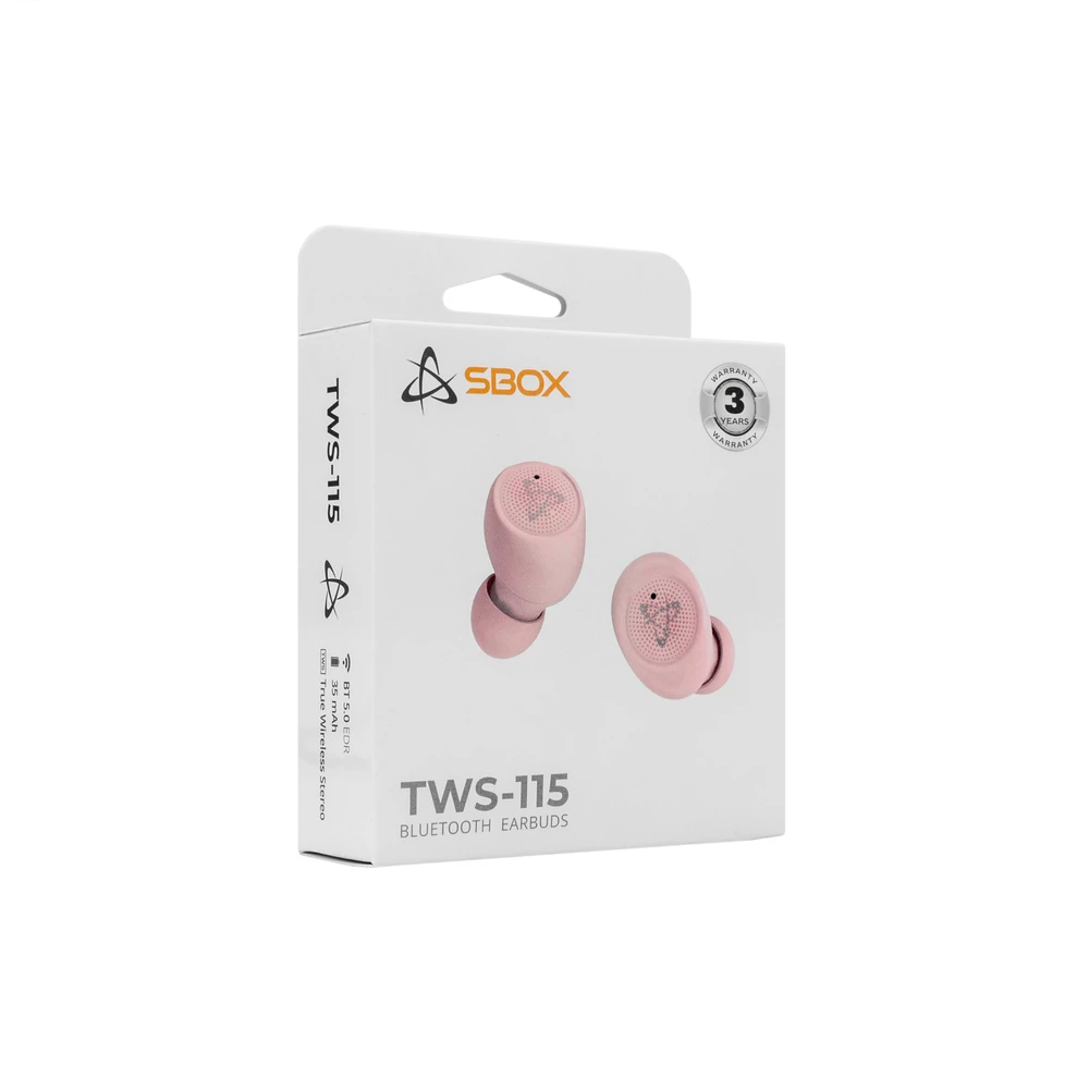 SBOX Belaidės Earbuds Ausinės,Charging box, Bluetooth 5.0, Rožinė (EB-TWS115-P)