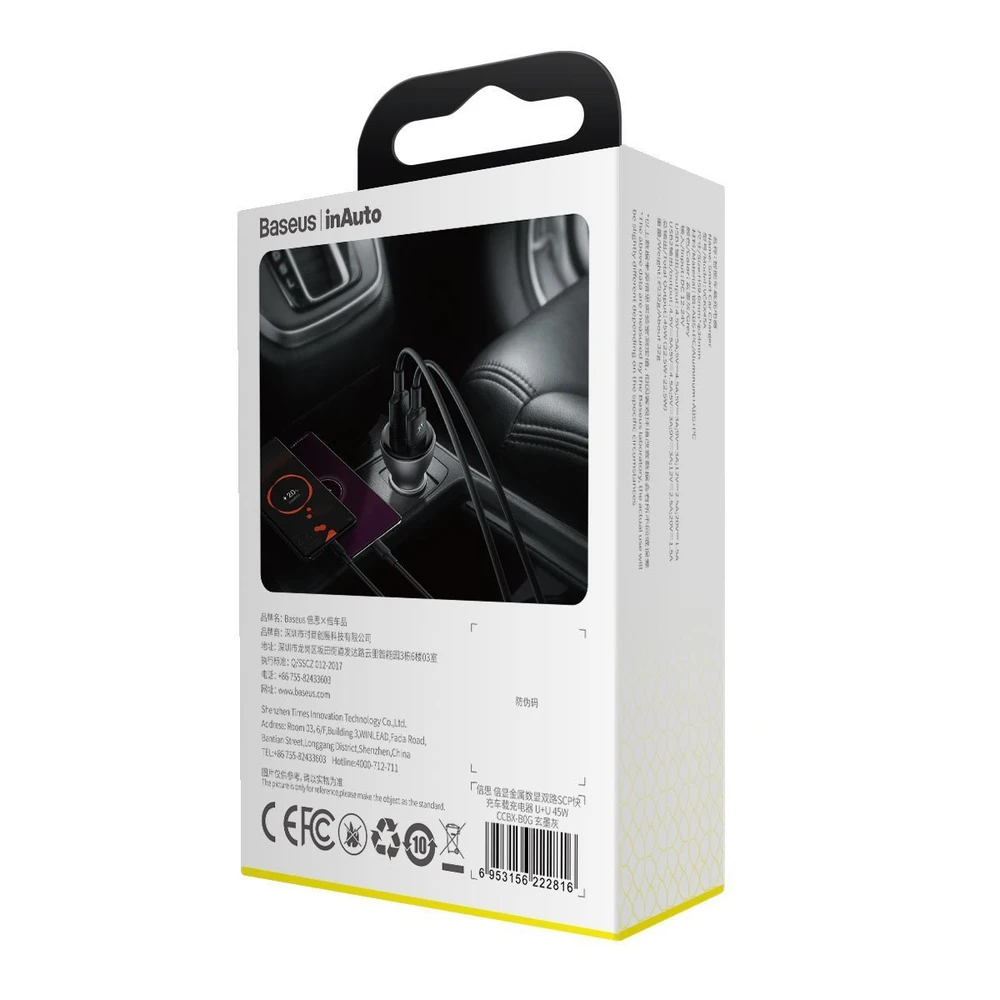 Baseus įkroviklis su skaitmeniniu ekranu Dual QC3.0 45W 5A - Pilkas