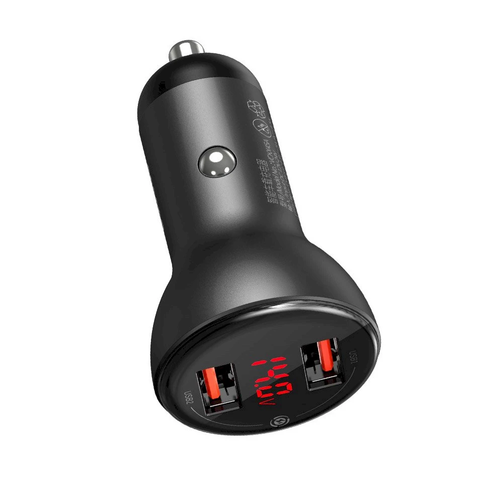 Baseus įkroviklis su skaitmeniniu ekranu Dual QC3.0 45W 5A - Pilkas
