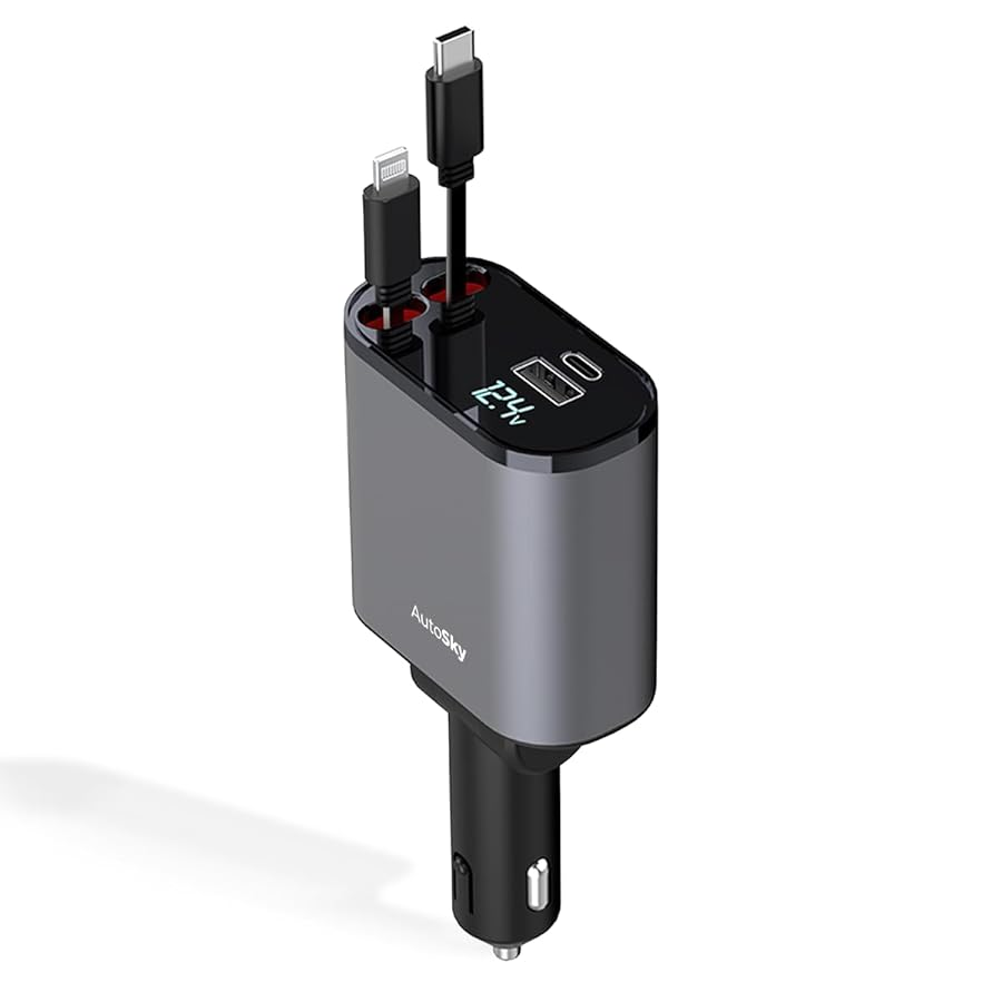 AutoSky automobilinis įkroviklis 4 viename su USB-C ir Lightning, 100 W, ARCC-101