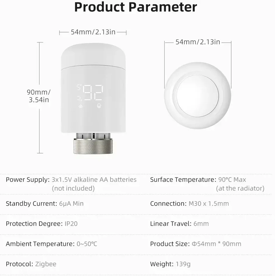 Avatto Išmanusis ZigBee TUYA termostatas radiatoriui su indikacija, 3x AA, TUYA