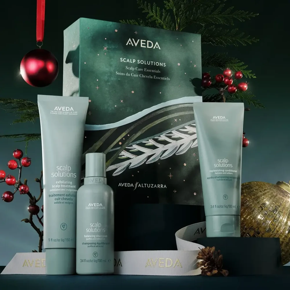 Aveda Scalp Solutions rinkinys plaukų šampūnas 100ml + plaukų kondicionierius 100ml + šveičiamoji galvos odos procedūra 150ml