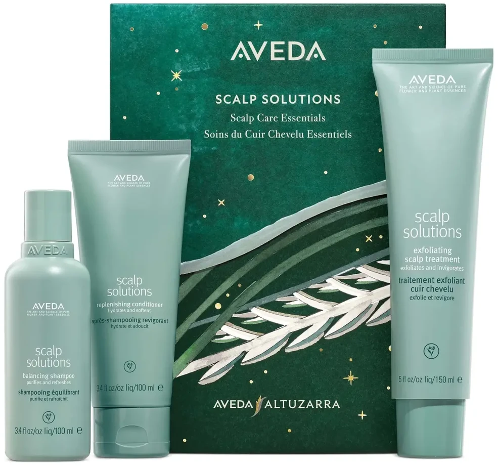 Aveda Scalp Solutions rinkinys plaukų šampūnas 100ml + plaukų kondicionierius 100ml + šveičiamoji galvos odos procedūra 150ml