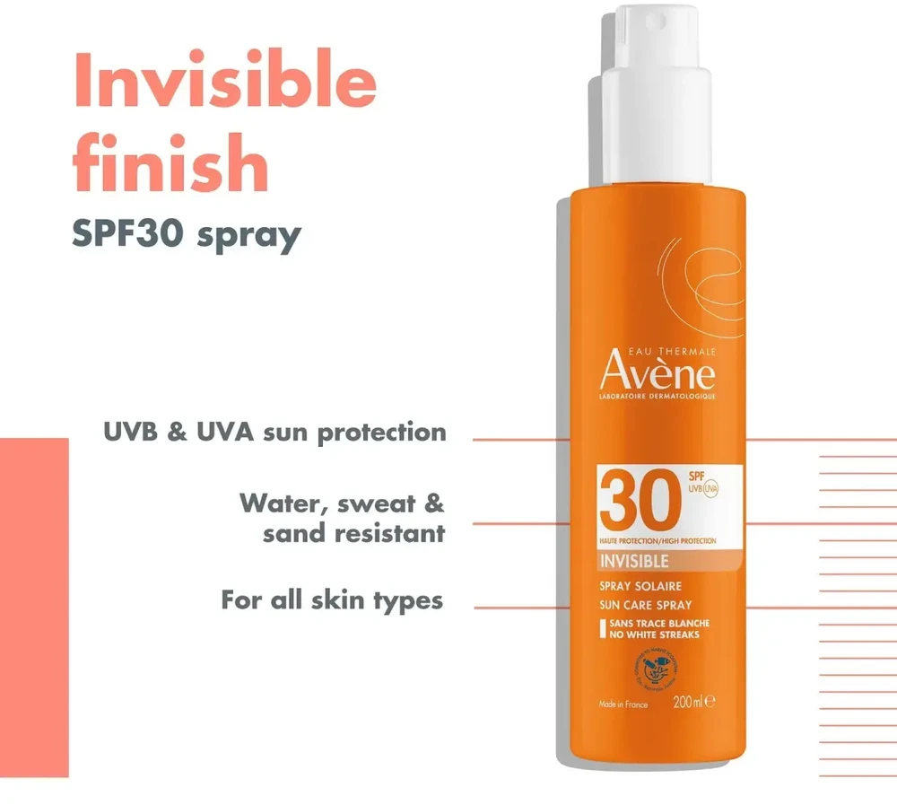 Avene Sun Invisible Purškiklis SPF 30 apsauginis purškiklis nuo saulės jautriai odai, 200 ml