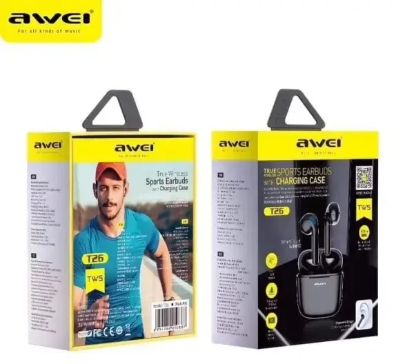 AWEI Bluetooth 5.0 T26 TWS ausinės + docking station juodos spalvos