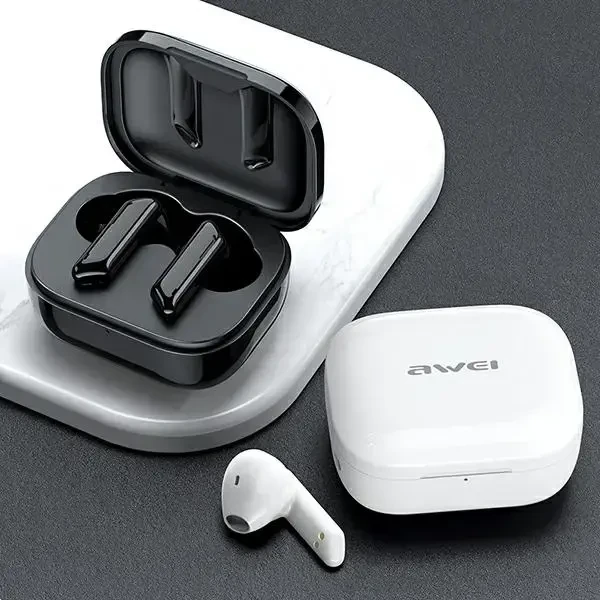 Awei Bluetooth 5.0 T36 TWS ausinės + įkrovimo stotelė balta