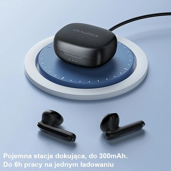 AWEI T66 ausinės su belaidžio įkrovimo stotele