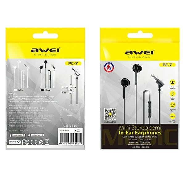Stereo ausinės 3.5mm Jack AWEI (PC-7) juodos spalvos