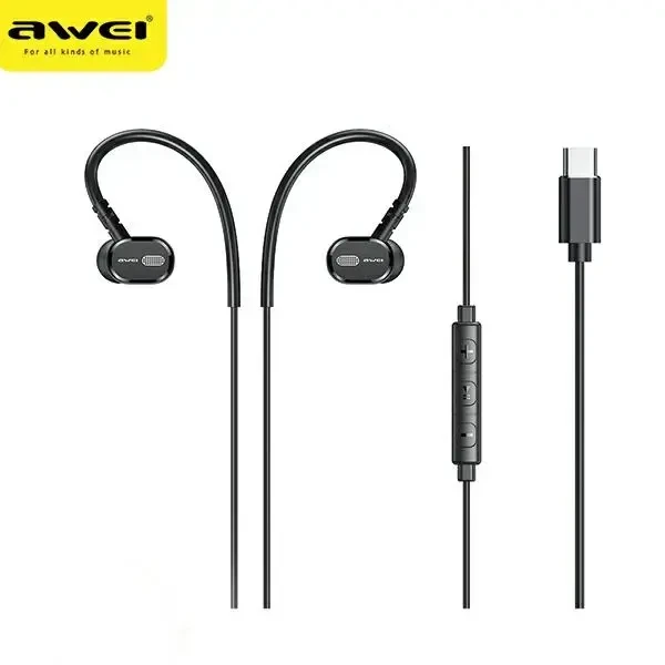 AWEI TC-6 USB stereo ausinės-C juodos spalvos