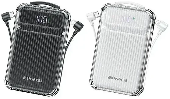 AWEI PowerBank P89K 10000mAh 38.5W juodos spalvos + PD/Lightning cables