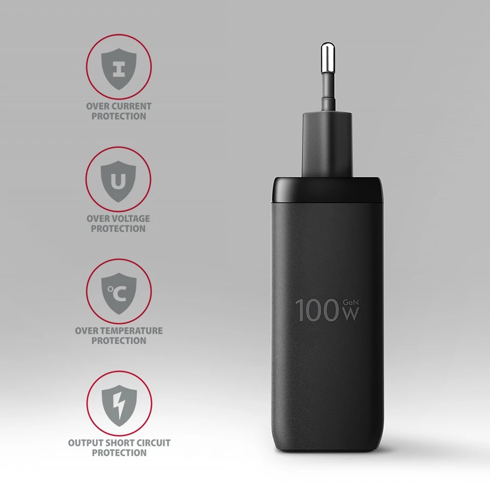 AXAGON GaN sieninis įkroviklis, 3x prievadas (USB-A + 2x USB-C), PD3.0/PPS/QC4+/SFC2.0/AFC/SCP/FCP/Apple, 100W | ACU-DPQ100