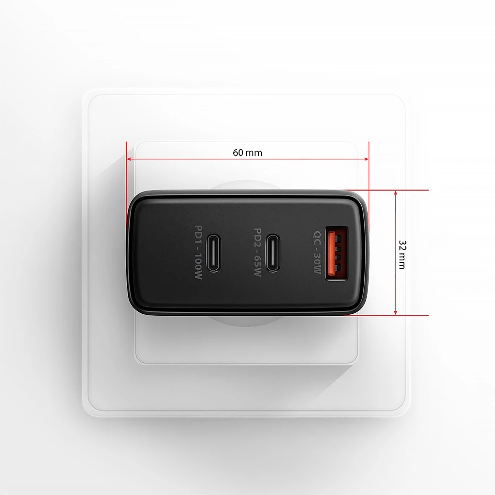 AXAGON GaN sieninis įkroviklis, 3x prievadas (USB-A + 2x USB-C), PD3.0/PPS/QC4+/SFC2.0/AFC/SCP/FCP/Apple, 100W | ACU-DPQ100