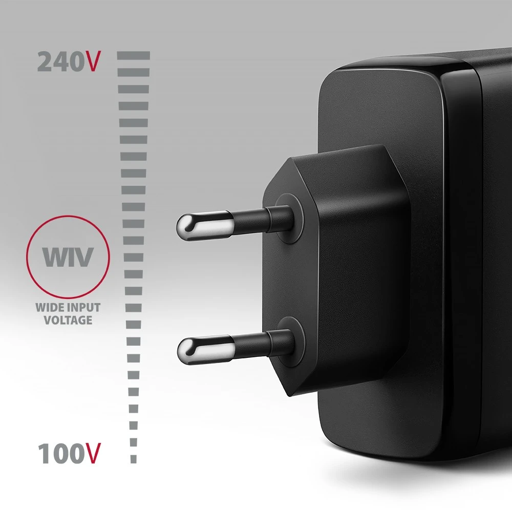 AXAGON GaN sieninis įkroviklis, 3x prievadas (USB-A + 2x USB-C), PD3.0/PPS/QC4+/SFC2.0/AFC/SCP/FCP/Apple, 100W | ACU-DPQ100
