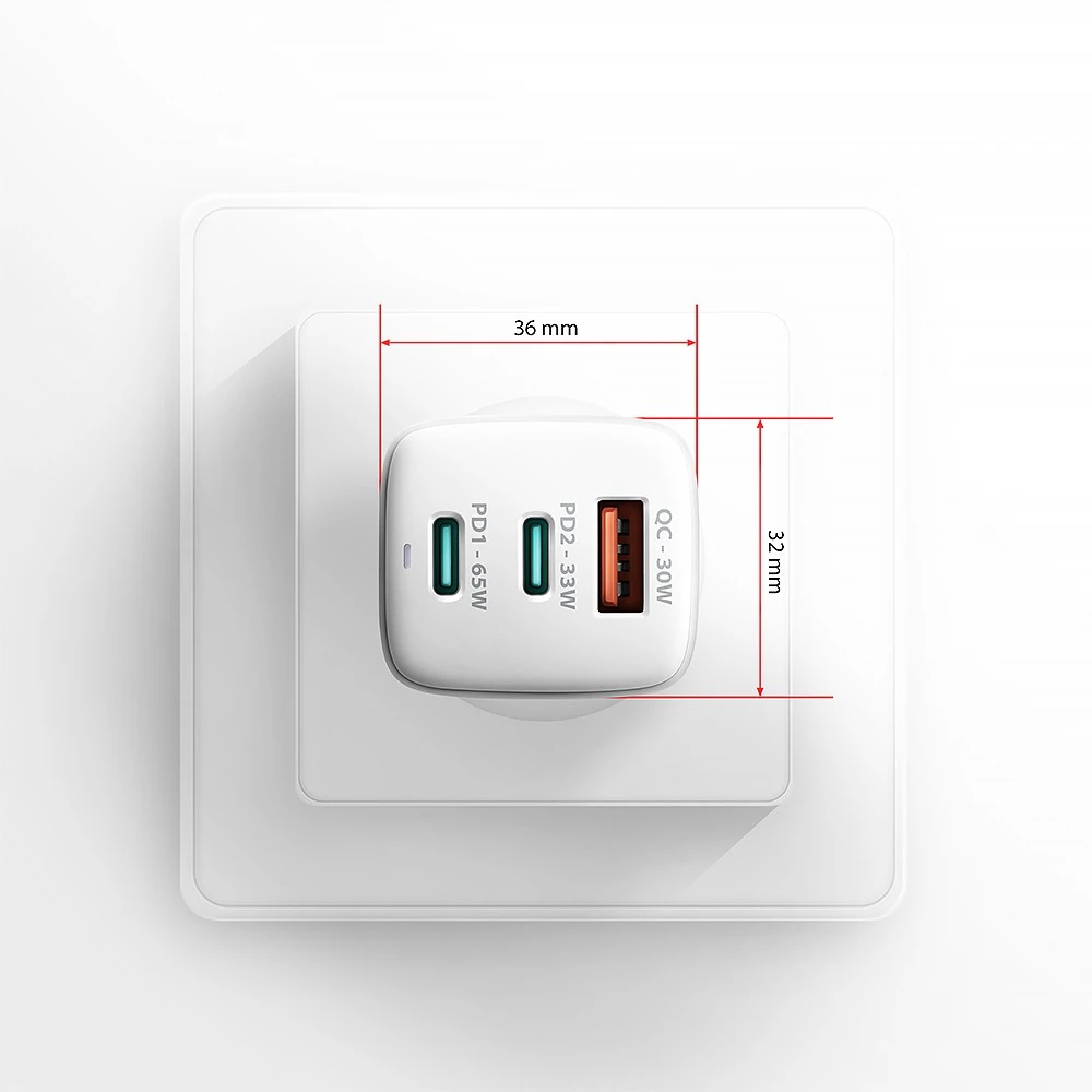 AXAGON GaN sieninis įkroviklis 3x prievadas (USB-A + 2x USB-C), PD3.0/PPS/QC4+/SFC2.0/AFC/SCP/FCP/Apple, 65W | ACU-DPQ65W