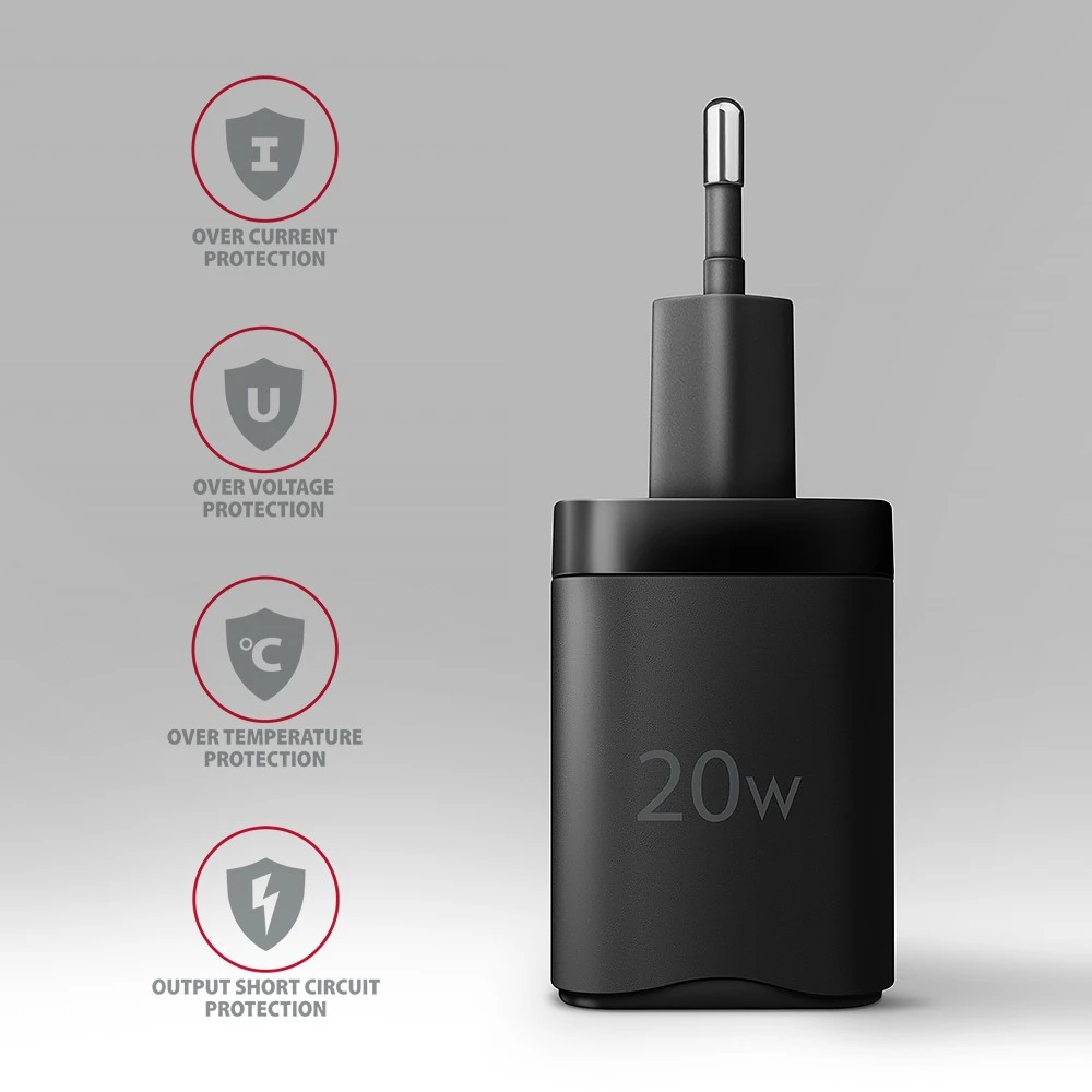 AXAGON ACU-PD20 sieninis pakrovėjas 1x QC3.0/AFC/FCP/PD type-C, 20W, juodas