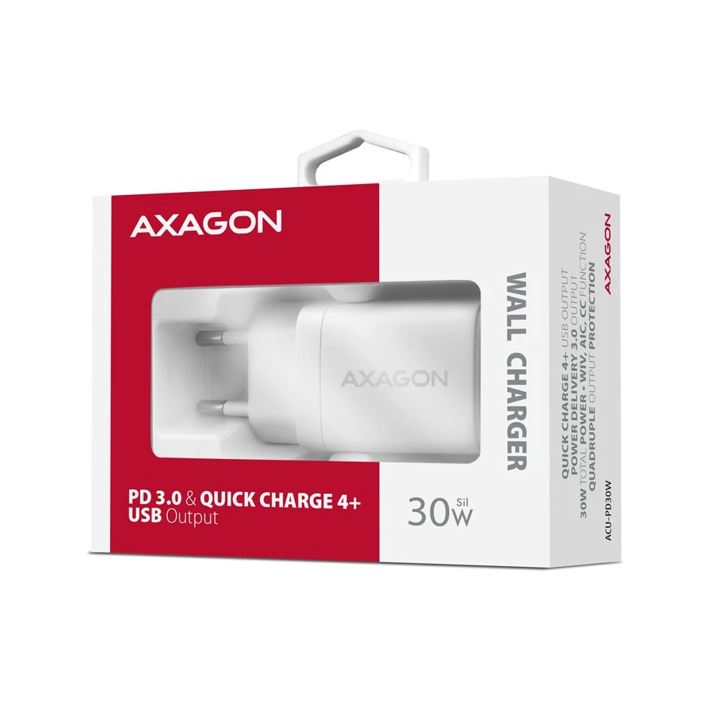 AXAGON ACU-PD30W sieninis įkroviklis 1x QC3.0/AFC/FCP/PD type-C, 30W, baltas