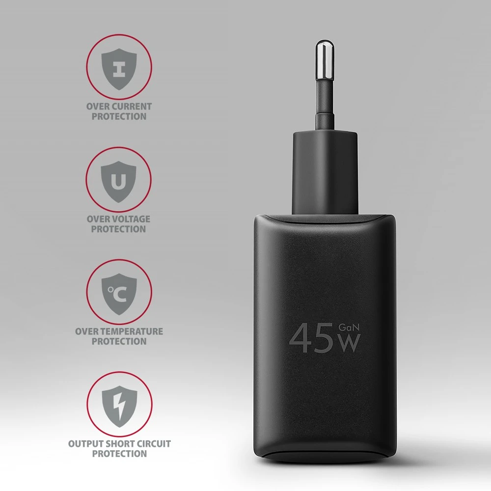 AXAGON GaN sieninis įkroviklis 2x prievadas (USB-A + USB-C), PD3.0/PPS/QC4+/SFC2.0/AFC/SCP/FCP/Apple, 45W | ACU-PQ45