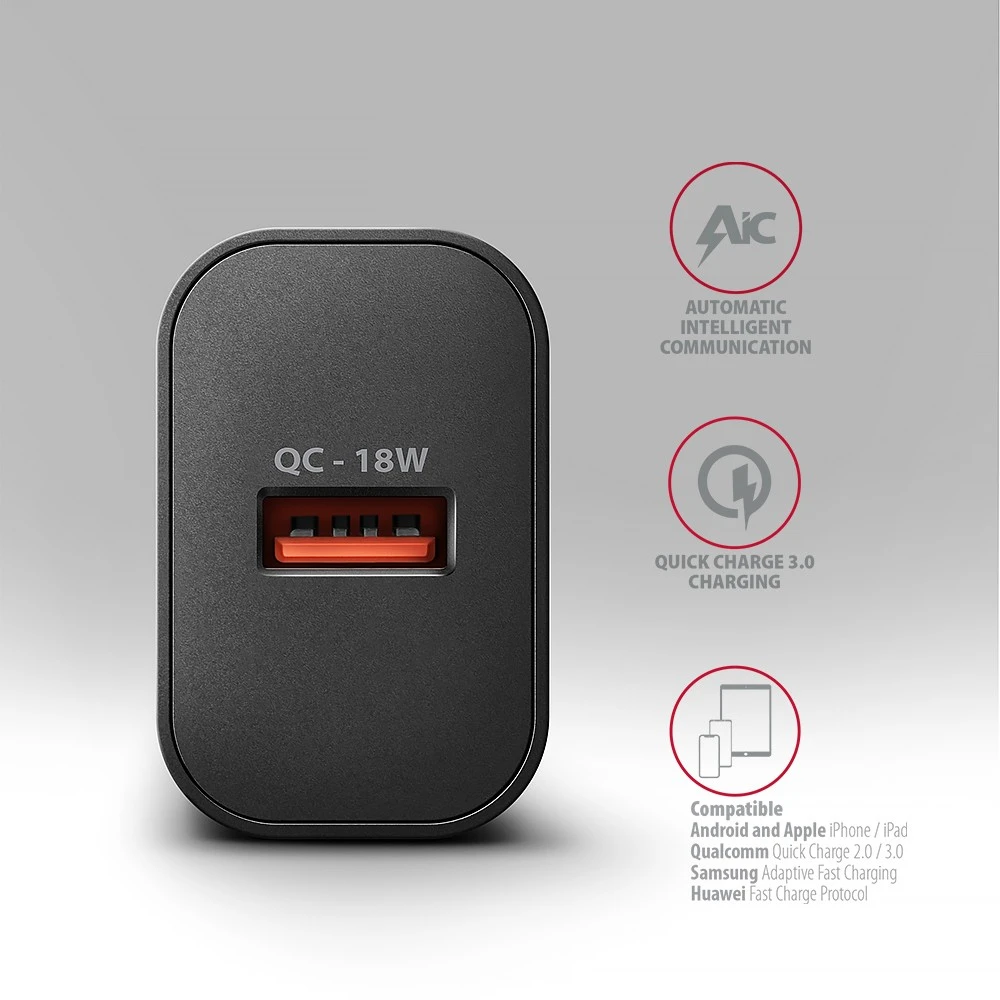 AXAGON ACU-QC18 sieninis įkroviklis 1x QC3.0/AFC/FCP/SMART, 18W, jaudas