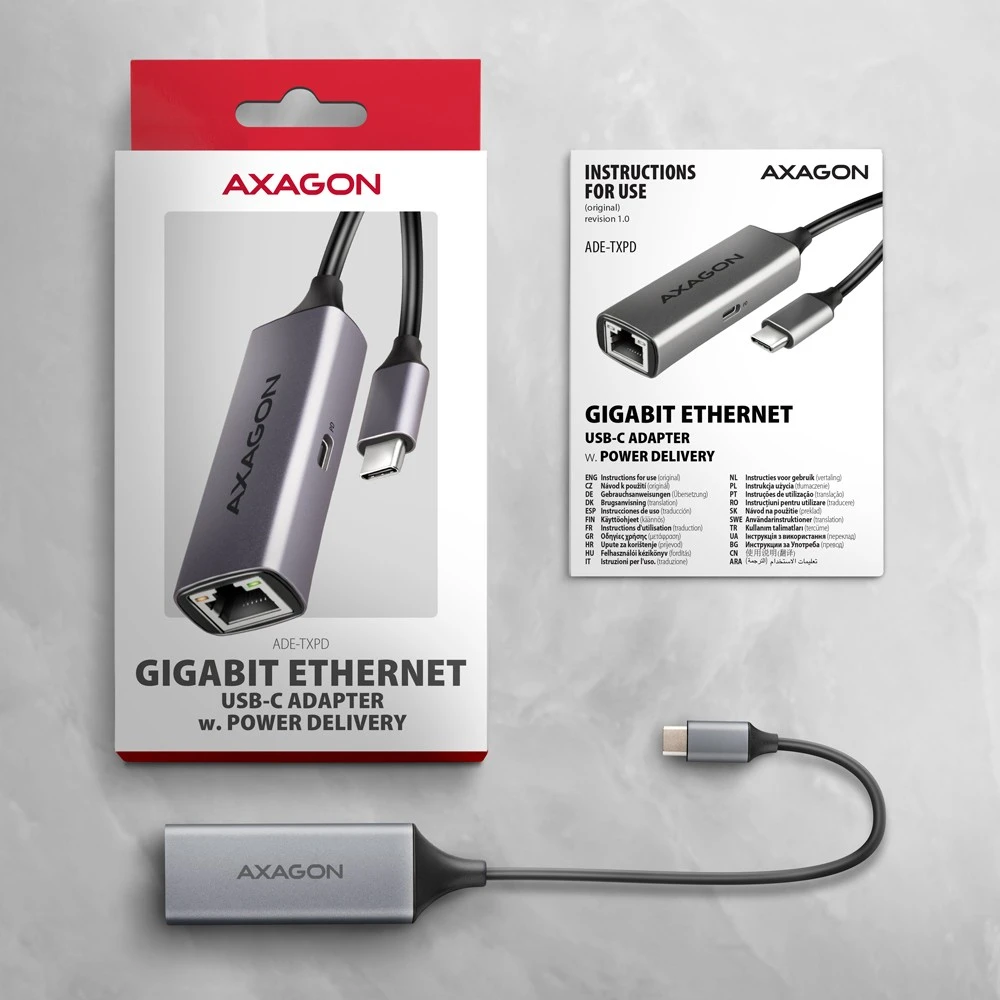 AXAGON | ADE-TXPD USB-C Gigabit Ethernet adapteris su PD 100W