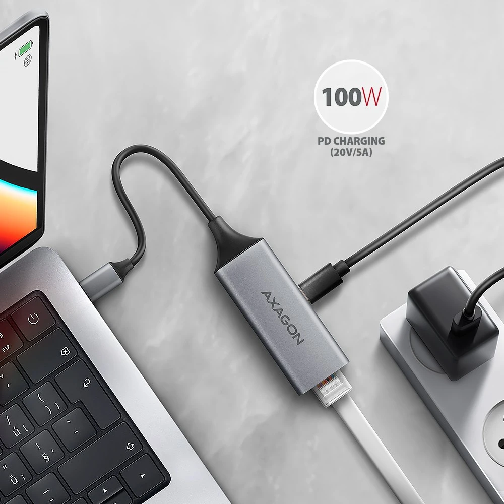 AXAGON | ADE-TXPD USB-C Gigabit Ethernet adapteris su PD 100W