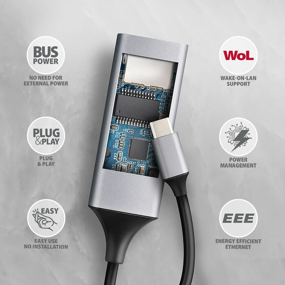 AXAGON | ADE-TXPD USB-C Gigabit Ethernet adapteris su PD 100W