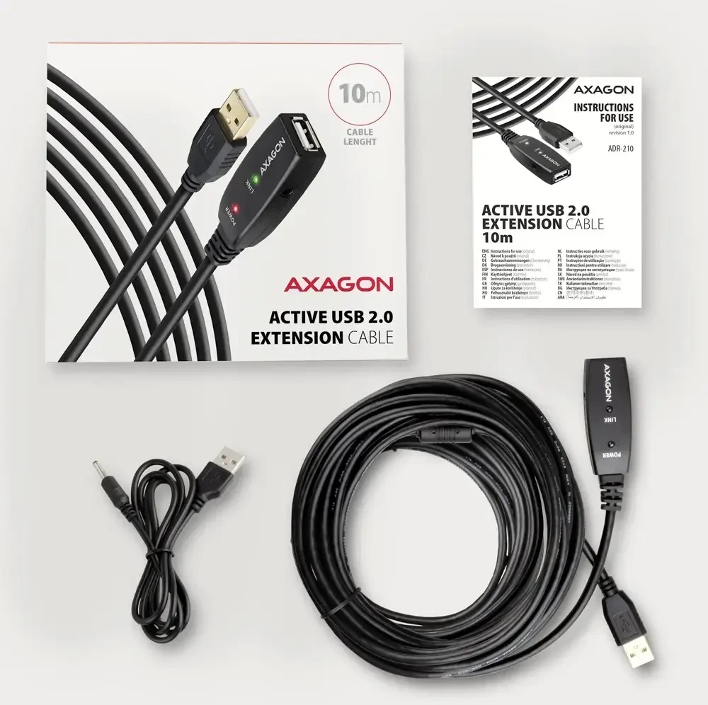 AXAGON ADR-210 USB 2.0 A-M -> A-F prailginimo kabelis 10 m