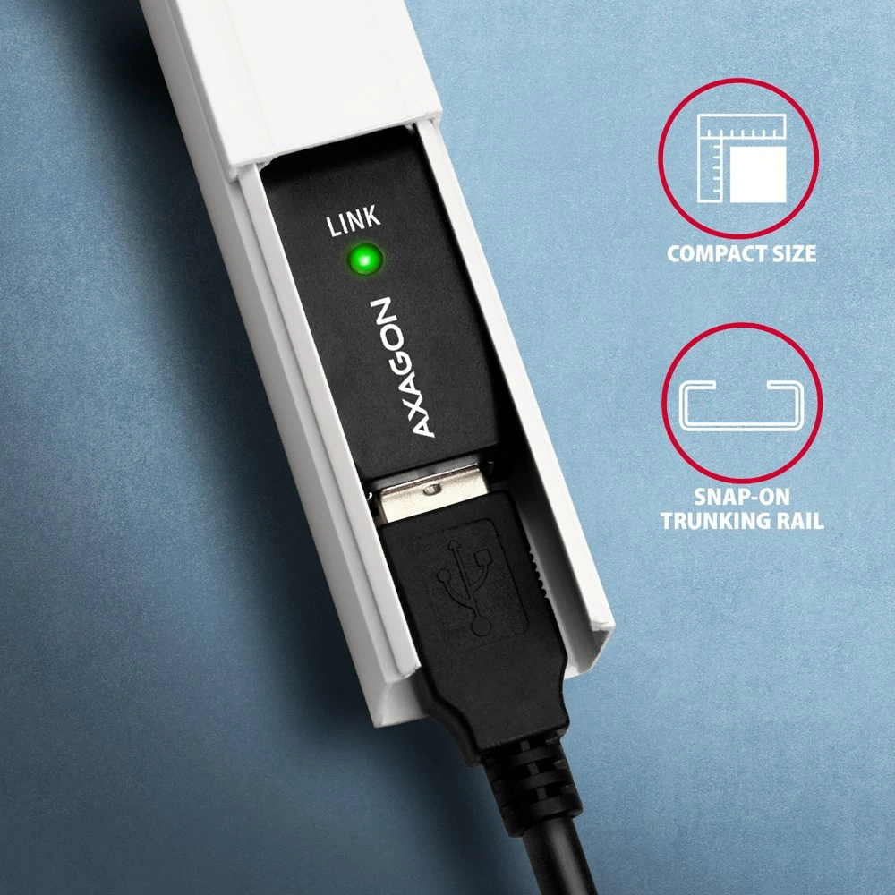 Axagon ADR-220 Aktyvus prailginimas USB 2.0 A-M > A-F laidas, 20 m ilgio. Maitinimo variantas.