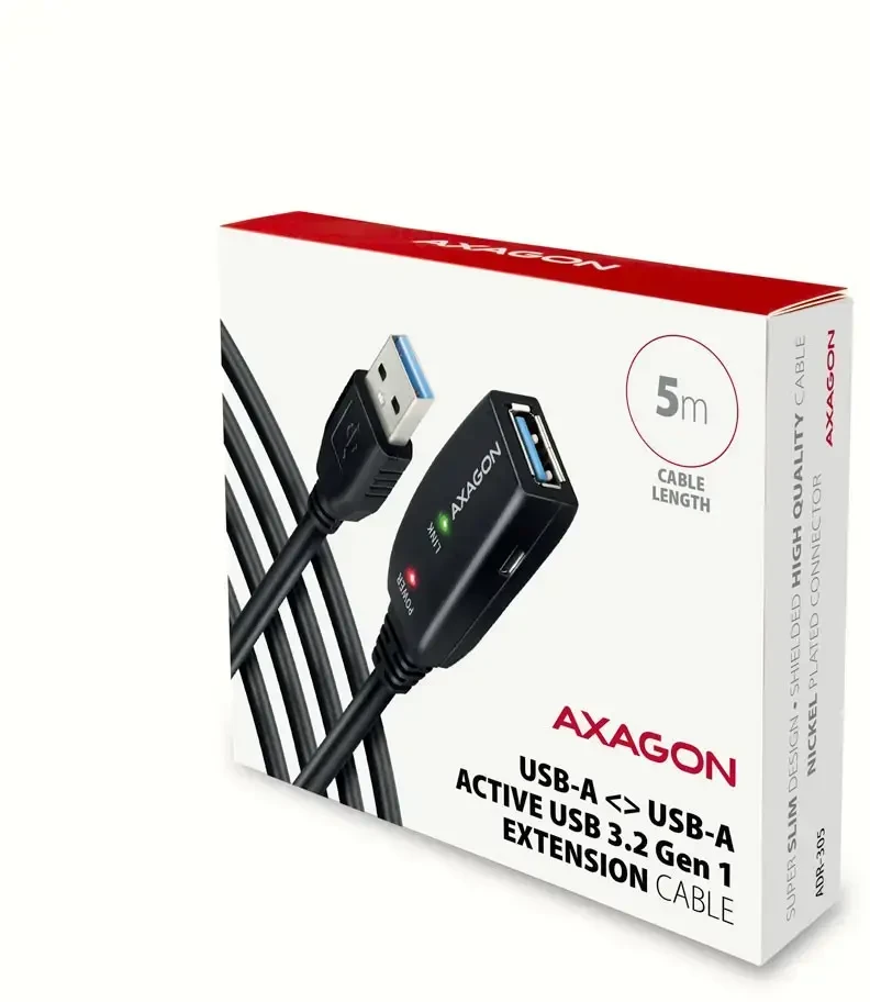 Axagon Active prailginimo USB 3.2 Gen 1 A-M > A-F laidas, 5 m ilgio. Maitinimo variantas.
