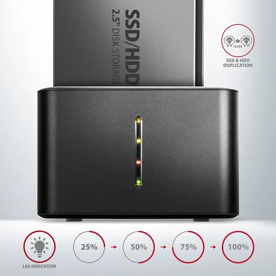 AXAGON ADSA-D25 USB 3.2 Gen 1 - 2x SATA 6G 2,5'' SSD/HDD CLONE DUAL MINI dėklas