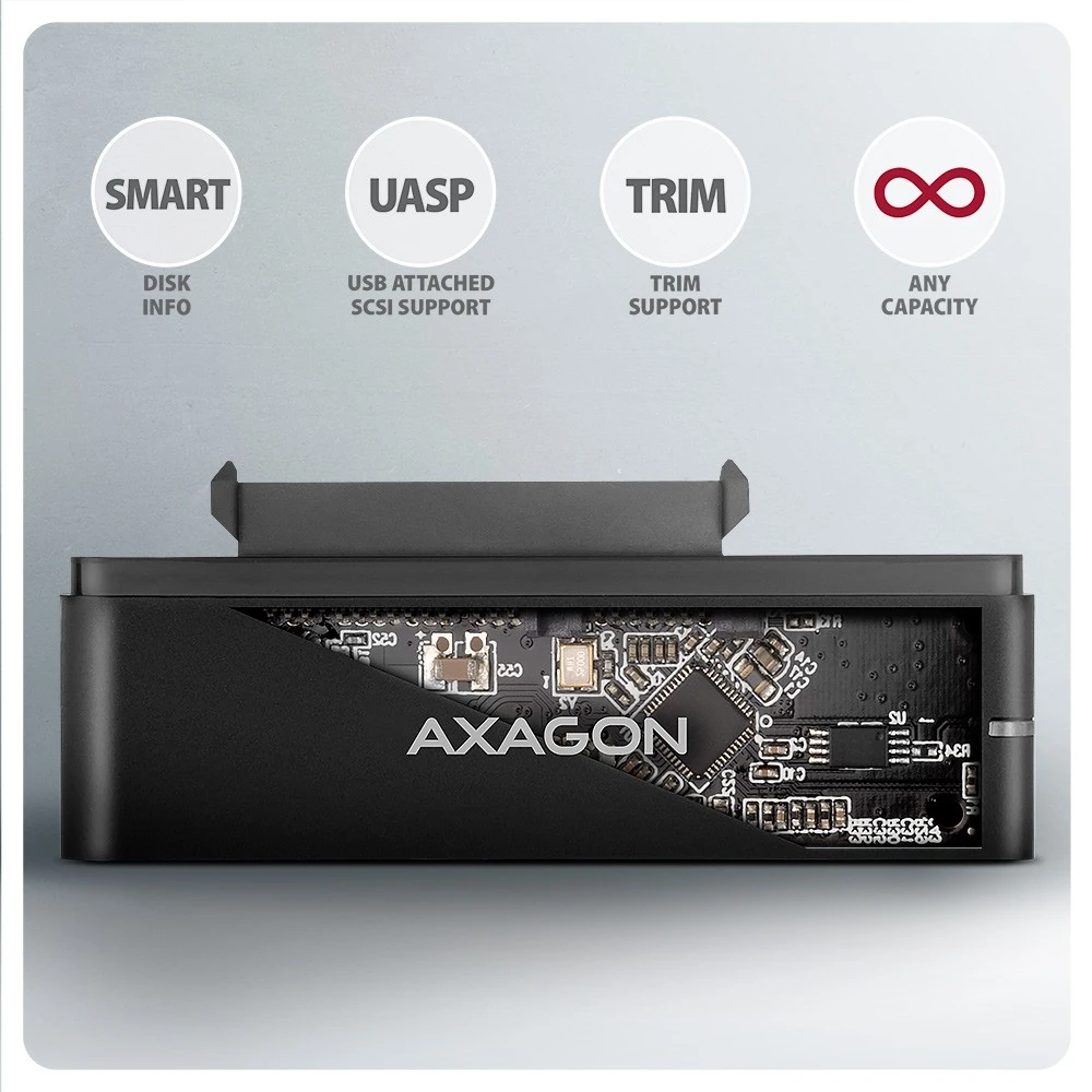 AXAGON ADSA-FPX USB-C 10Gbps - SATA 6G 2.5''/3.5'' SSD/HDD FAST PORT X adapteris su kintamosios srovės adapteriu, USB-C - USB-A adapteris