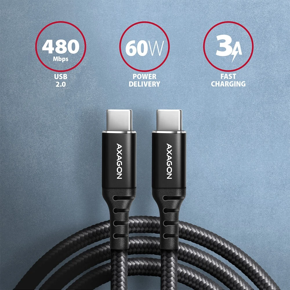 AXAGON | Duomenų ir įkrovimo laidas, 1,5 m | BUCM-CM15AB | USB C tipo į USB C tipo