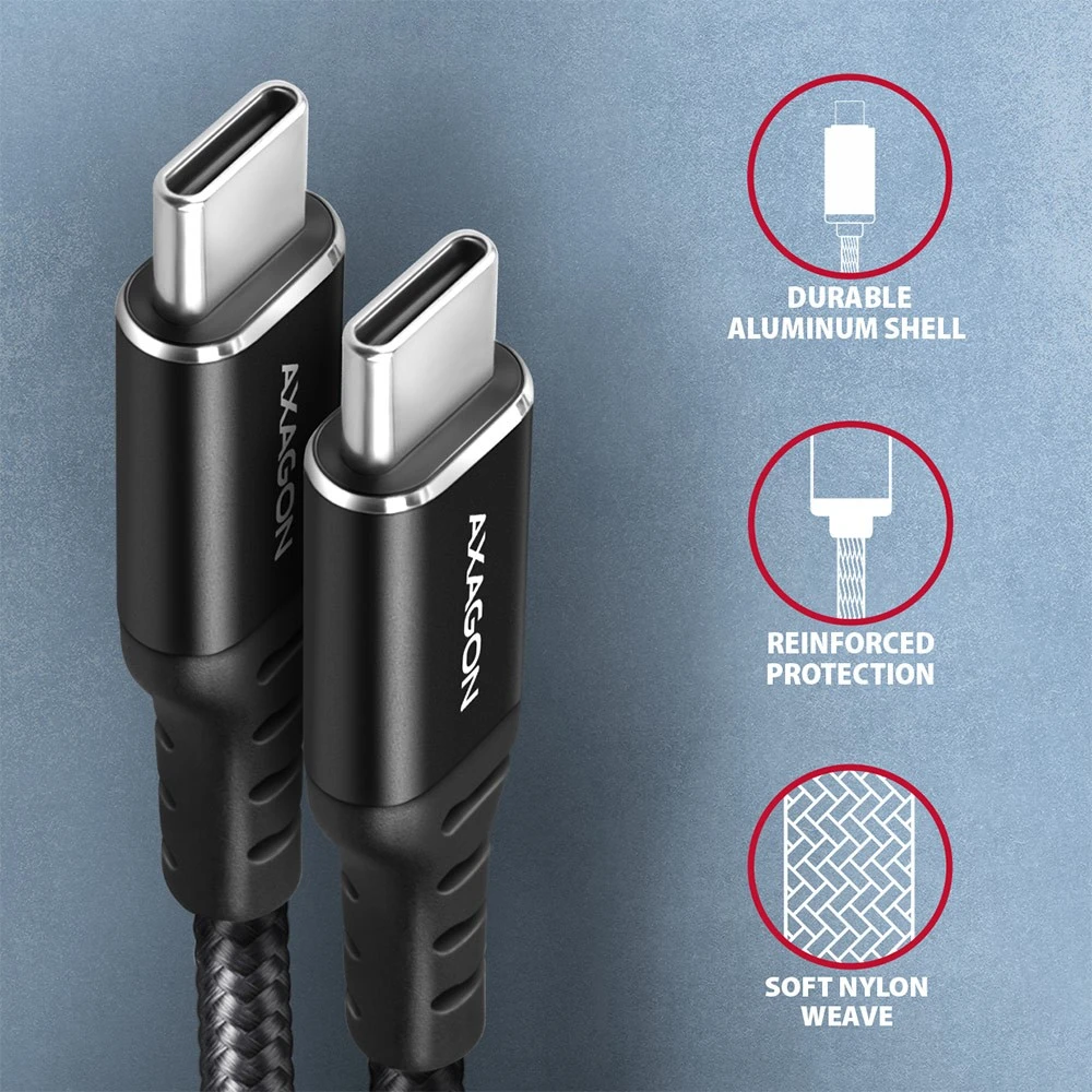 AXAGON | Duomenų ir įkrovimo laidas, 1,5 m | BUCM-CM15AB | USB C tipo į USB C tipo