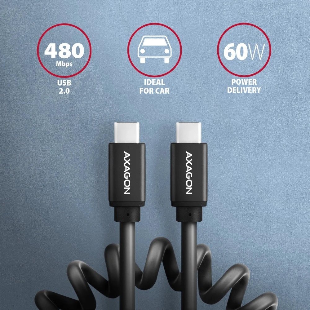AXAGON | Duomenų ir įkrovimo laidas, 1,1 m | BUCM-CM20TB | USB C tipo į USB C tipo