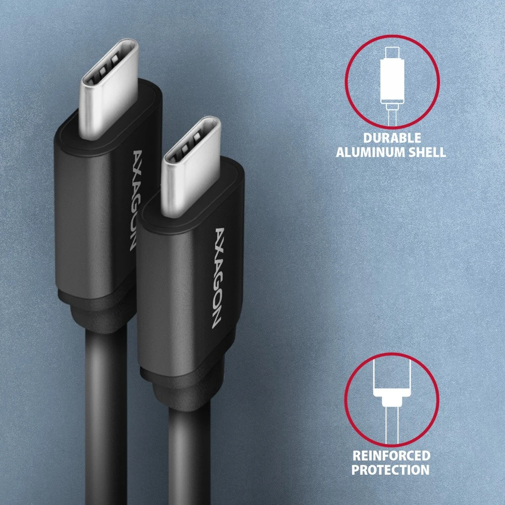 AXAGON | Duomenų ir įkrovimo laidas, 1,1 m | BUCM-CM20TB | USB C tipo į USB C tipo