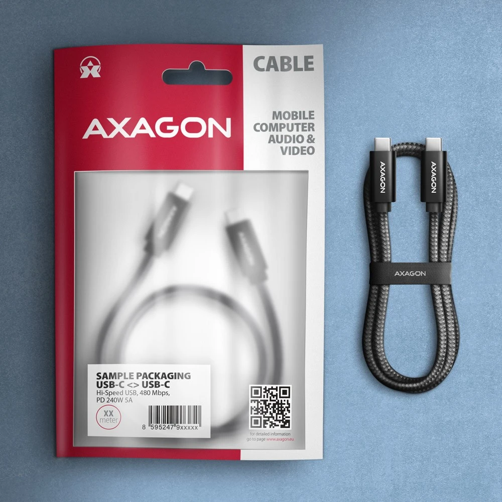 AXAGON | Duomenų ir įkrovimo USB 480 Mbps laidas, 1,5 m | BUCM2-CM15AB | USB-C į USB-C