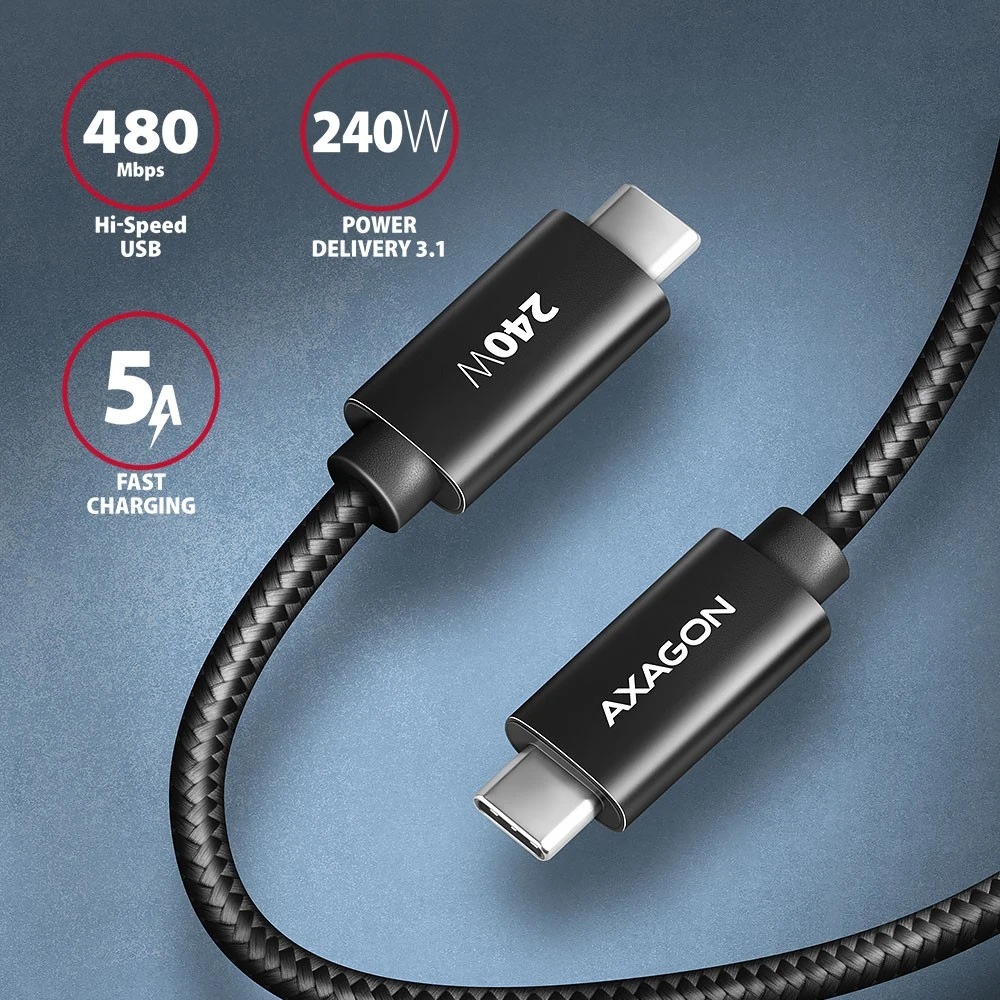 AXAGON | Duomenų ir įkrovimo USB 480 Mbps laidas, 1,5 m | BUCM2-CM15AB | USB-C į USB-C