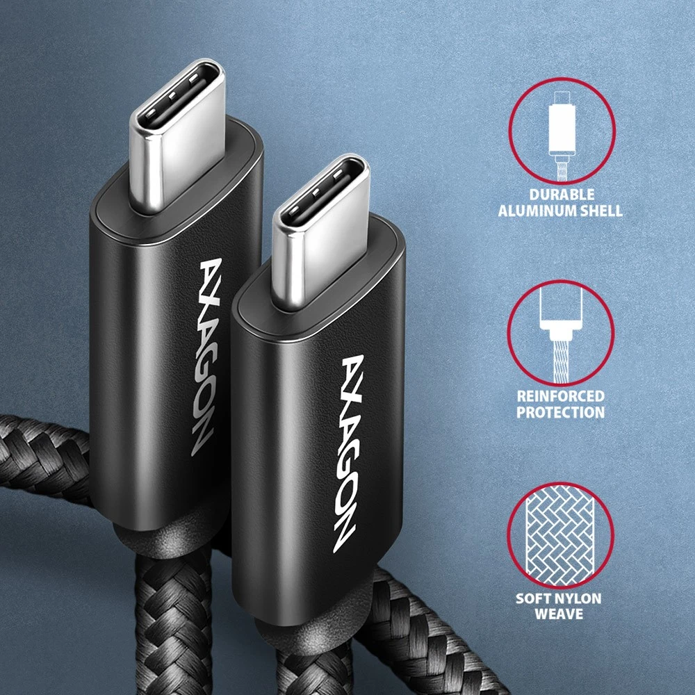 Axagon Data and charging USB 480Mbps kabelio ilgis 3 m. PD 240W, 5A. Juodas braided.