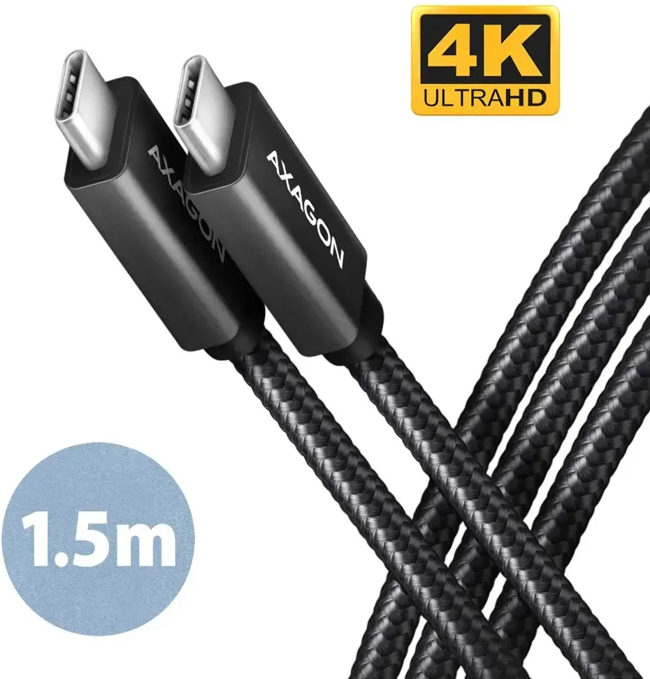 AXAGON BUCM32-CM15AB laidas USB-C <-> USB-C 3.2 Gen 2, 1.5m, PD 100W, 5A, 4K HD, ALU, pintas, Juodas