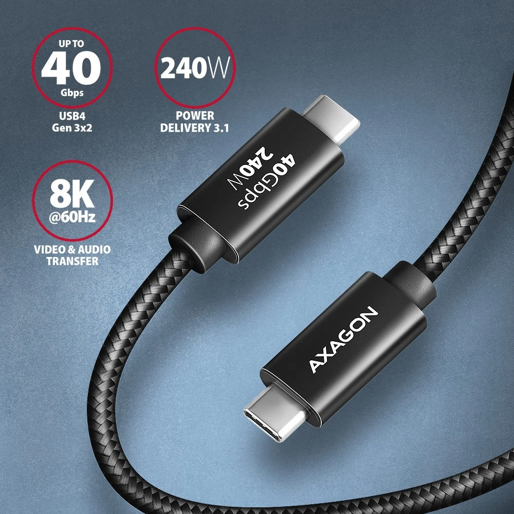 AXAGON | Duomenų ir įkrovimo USB4 Gen 3x2 laidas, 1 m | BUCM3-CM15AB | USB C tipo - USB C tipo