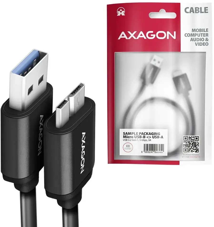 Axagon BUMM3-AM10AB duomenų perdavimo ir įkrovimo kabelis | USB-A į Micro B | 1m