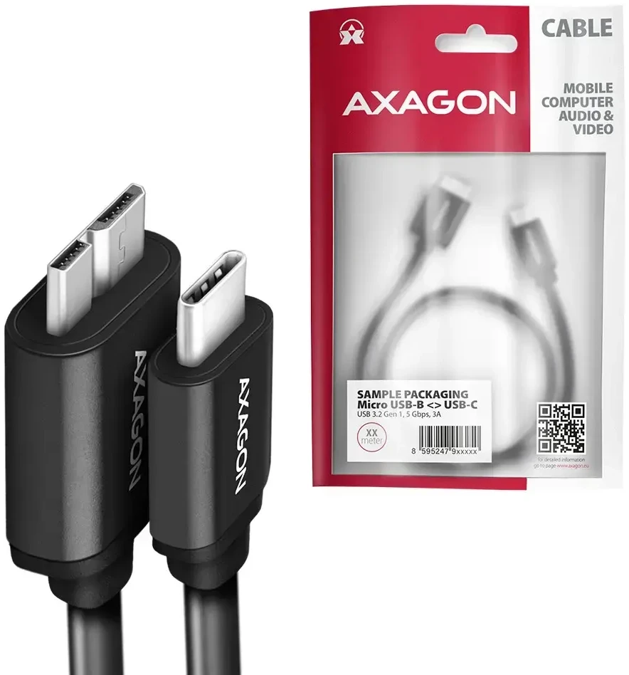 Axagon BUMM3-CM10AB duomenų perdavimo ir įkrovimo laidas | USB-A į Micro B | 1 m