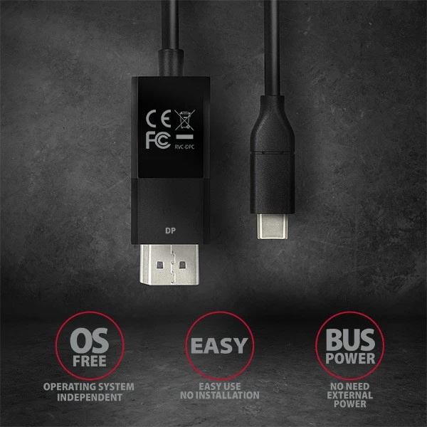 AXAGON Aktyvus kabelis | USB-C prie DisplayPort | 1,8 m