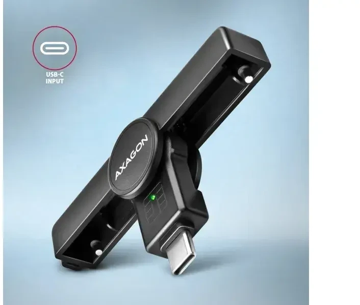 „Axagon“ sulankstomas kišeninis USB-C išmaniųjų / ID kortelių skaitytuvas.