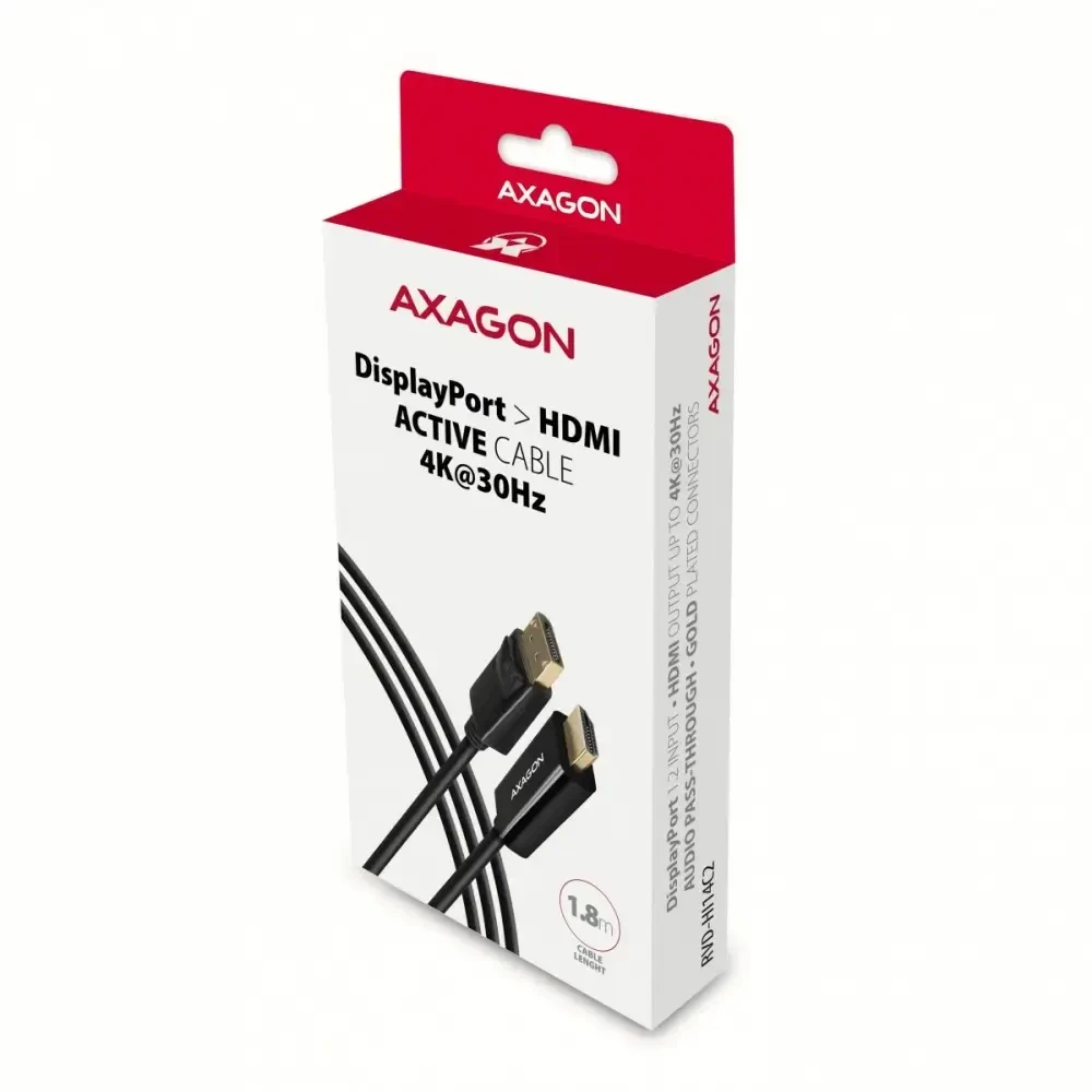 Axagon DisplayPort > HDMI 1.4 kabelis 1,8 m 4K 30Hz, RVD-HI14C2