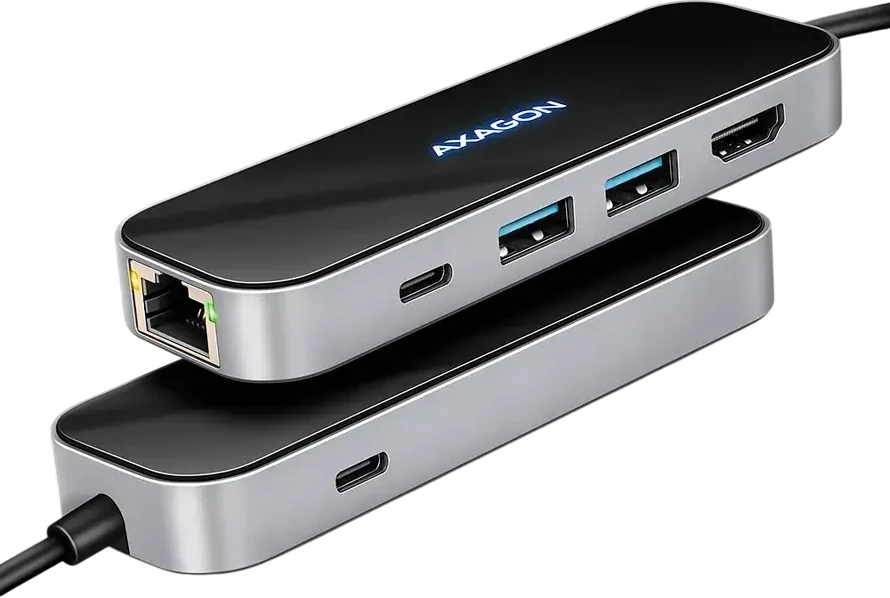 AXAGON HMC-6GLN 2x USB-A 5Gbps, 1x USB-C 5Gbps, 4K/60Hz HDMI, RJ-45, USB 3.2 Gen 1 šakotuvas, PD 100W, 20 cm USB-C laidas