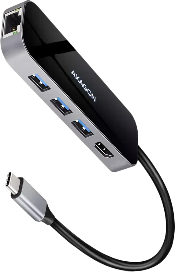 Axagon Multiport USB 3.2 Gen 1 šakotuvas. HDMI, Gigabit LAN ir maitinimo tiekimas. 20 cm USB-C laidas.