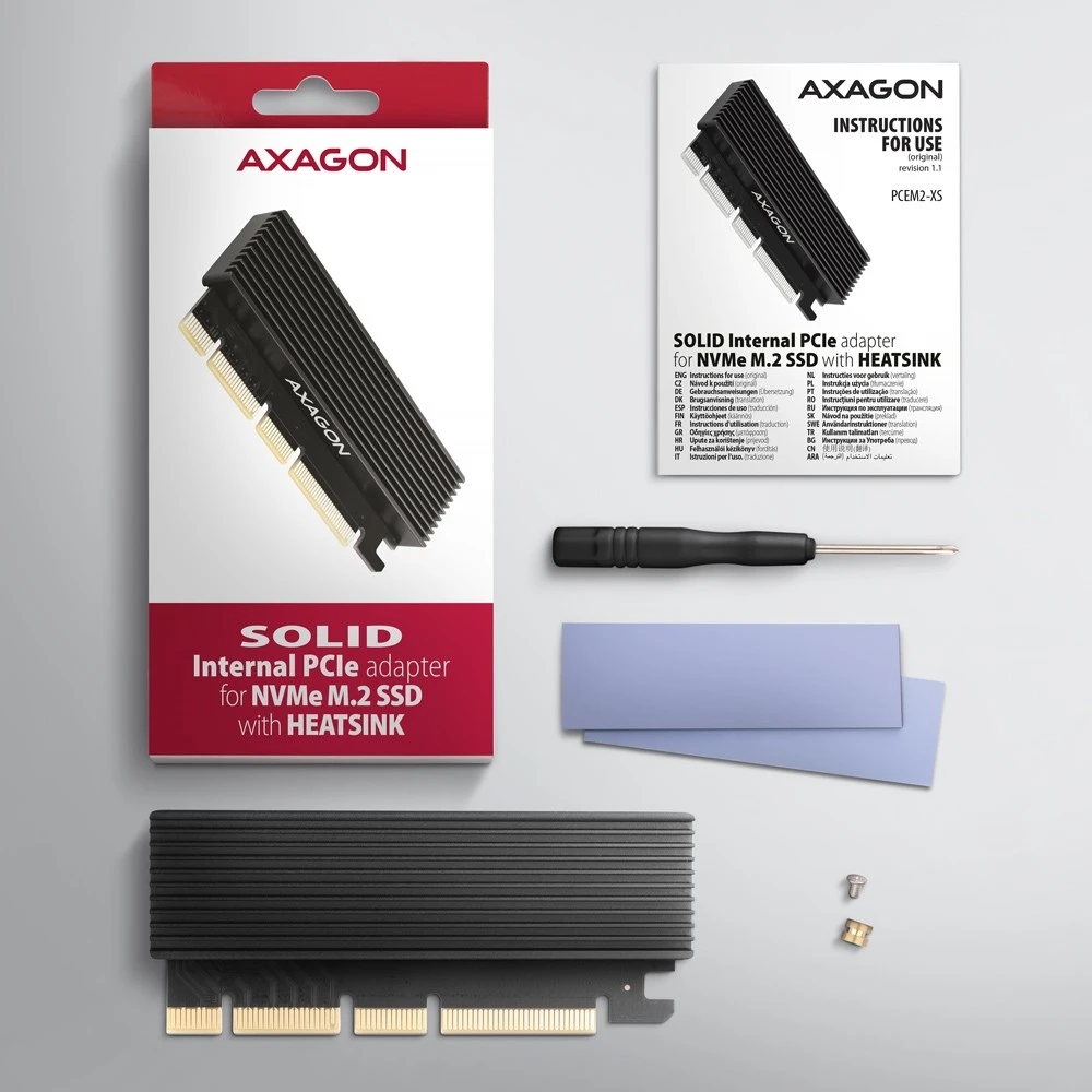 AXAGON PCI-Express x16 adapteris su aušintuvu, skirtas NVMe M.2 SSD diskui prijungti prie kompiuterio | PCEM2-XS