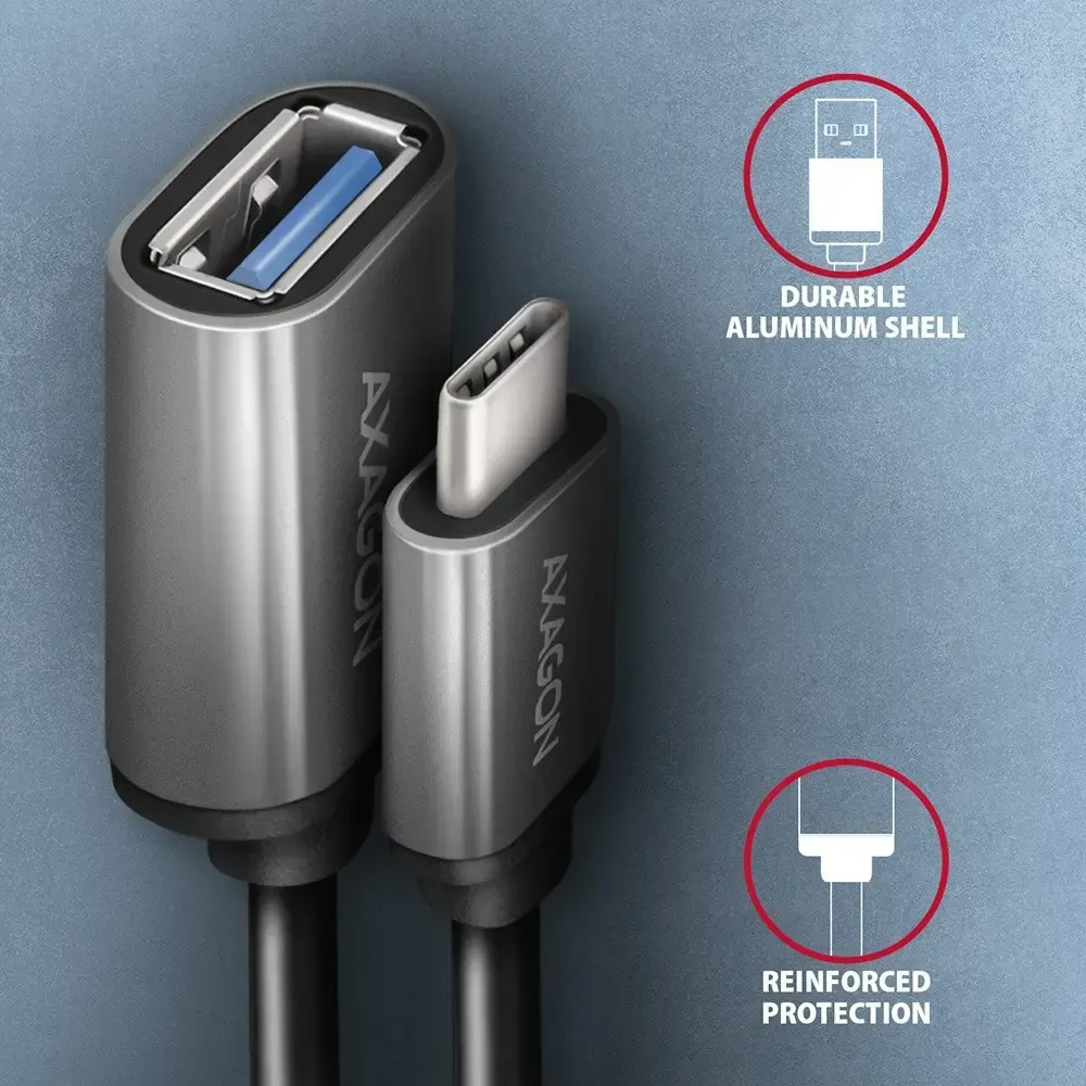 AXAGON RUCM-AFAC USB 3.2 Gen 1 Type-C Male > Type-A Female, kabelio adapteris 0,2m, 3A, ALU